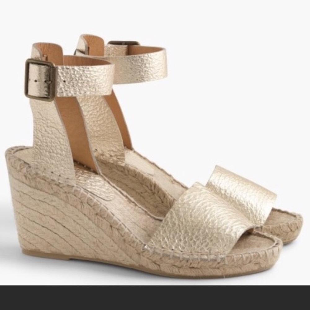 J. Crew Metallic Espadrille Wedges